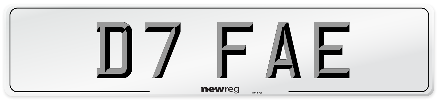 D7 FAE Number Plate from New Reg